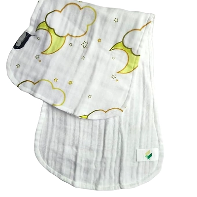 Attica Tracery 3 Layer 100% Muslin Cotton Cloudy Moon Star Print Baby Burp (Bamboo &amp; Tendor Yellow) - Super Soft for Newborn Kids (set of 2)-2