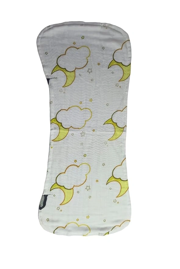 Attica Tracery 3 Layer 100% Muslin Cotton Cloudy Moon Star Print Baby Burp (Bamboo &amp; Tendor Yellow) - Super Soft for Newborn Kids (set of 2)-3