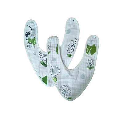 Attica Tracery 3 Layer 100% Muslin Cotton Elephant Print Baby Bib (Olivine &amp; Illusion Blue) - Super Soft for Newborn Kids (Pack Of 2)-2
