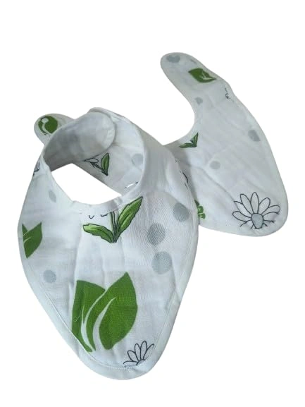 Attica Tracery 3 Layer 100% Muslin Cotton Elephant Print Baby Bib (Olivine &amp; Illusion Blue) - Super Soft for Newborn Kids (Pack Of 2)-3