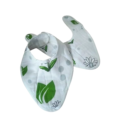 Attica Tracery 3 Layer 100% Muslin Cotton Elephant Print Baby Bib (Olivine &amp; Illusion Blue) - Super Soft for Newborn Kids (Pack Of 2)-3