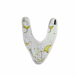attica tracery 3 layer 100% muslin cotton cloudy moon star print baby bib (bamboo & tendor yellow) - super soft for newborn kids (set of 2)