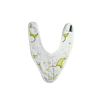 Attica Tracery 3 Layer 100% Muslin Cotton Cloudy Moon Star Print Baby Bib (Bamboo &amp; Tendor Yellow) - Super Soft for Newborn Kids (set of 2)-12620796