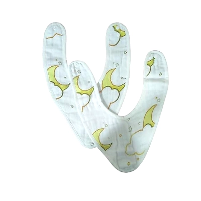 Attica Tracery 3 Layer 100% Muslin Cotton Cloudy Moon Star Print Baby Bib (Bamboo &amp; Tendor Yellow) - Super Soft for Newborn Kids (set of 2)-2