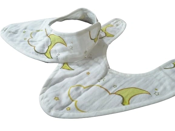 Attica Tracery 3 Layer 100% Muslin Cotton Cloudy Moon Star Print Baby Bib (Bamboo &amp; Tendor Yellow) - Super Soft for Newborn Kids (set of 2)-3