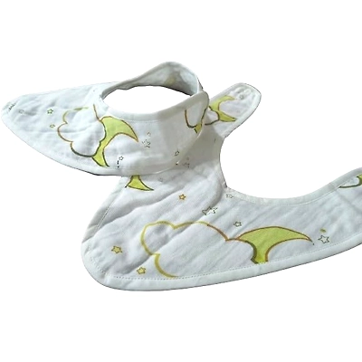 Attica Tracery 3 Layer 100% Muslin Cotton Cloudy Moon Star Print Baby Bib (Bamboo &amp; Tendor Yellow) - Super Soft for Newborn Kids (set of 2)-3