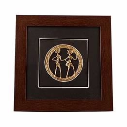 attica dhokra artwork with wooden frame (brass, 10 cm x 2 cm x 30 cm, gold and black)