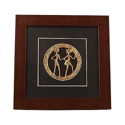 Attica Dhokra Artwork with Wooden Frame (Brass, 10 cm x 2 cm x 30 cm, Gold and Black)-12620798