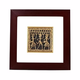attica tracery attica dhokra artwork with wooden frame (brass, 10 cm x 2 cm x 30 cm, gold and white)