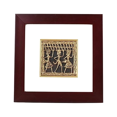 Attica Dhokra Artwork with Wooden Frame (Brass, 10 cm x 2 cm x 30 cm, Gold and White)-12620800
