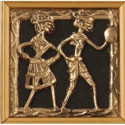 Attica Dhokra Artwork with Wooden Frame (Brass, 10 cm x 2 cm x 30 cm, Gold and Black)-1
