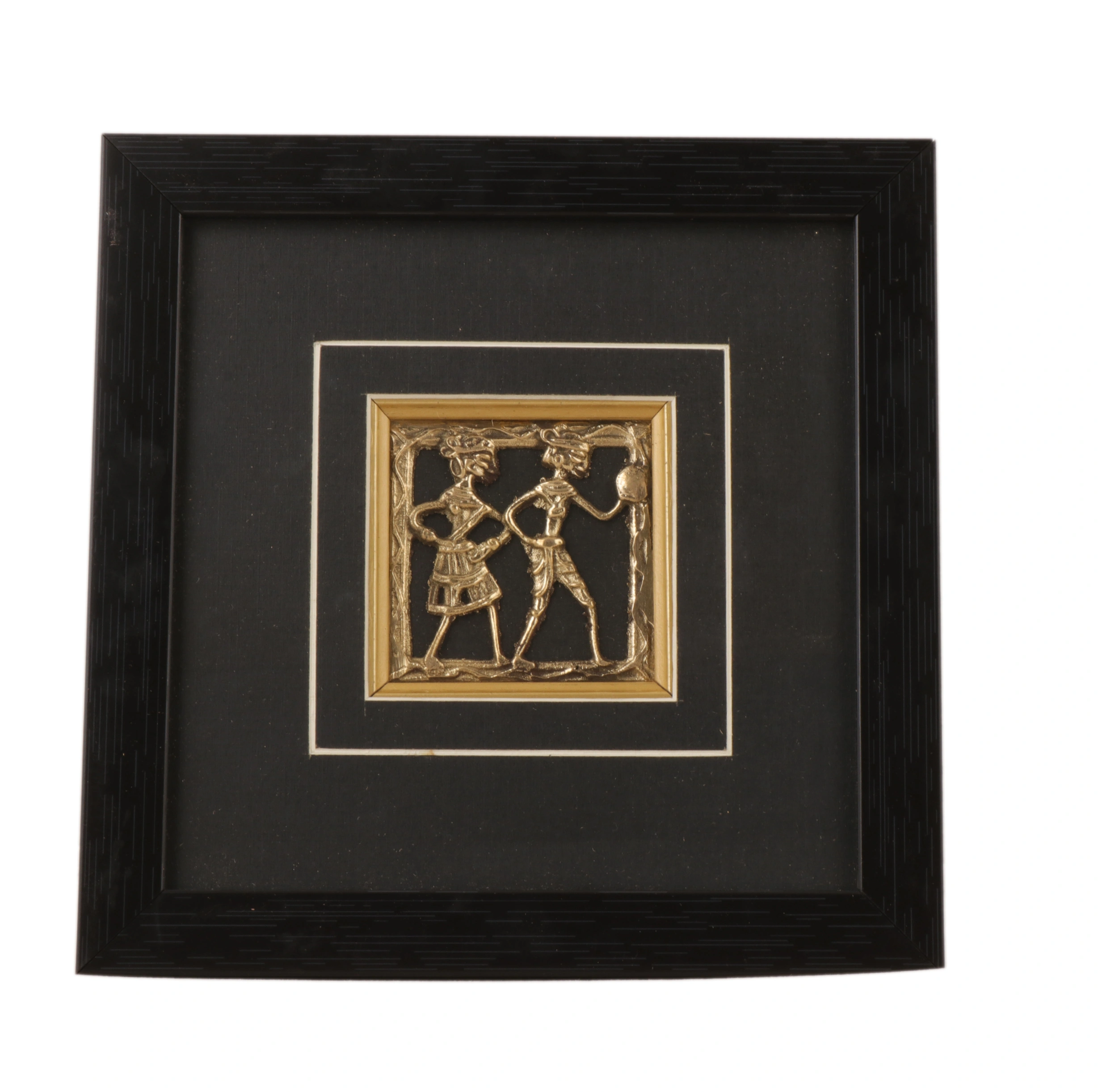 Attica Dhokra Artwork with Wooden Frame (Brass, 10 cm x 2 cm x 30 cm, Gold and Black)-12620802