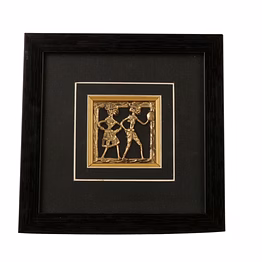 attica tracery attica dhokra artwork with wooden frame (brass, 10 cm x 2 cm x 30 cm, gold and black)