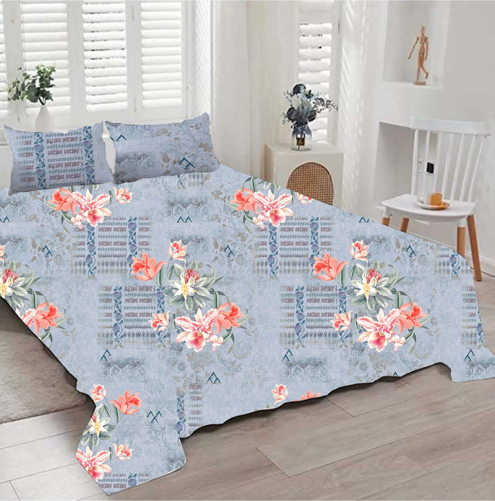 Floral Bliss 100% Cotton  Digital Printed Bedsheet-3