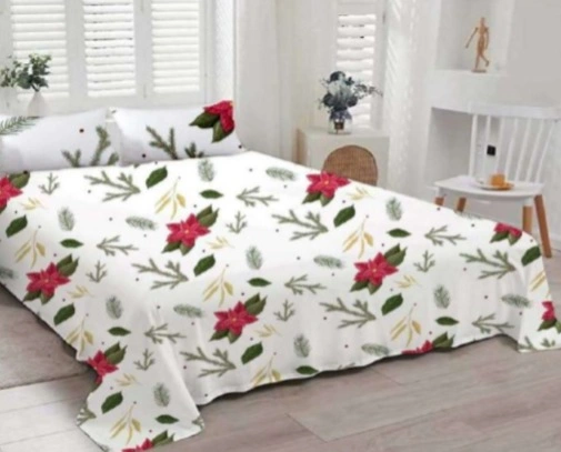 Red Flowered Digital Printed 100 % Cotton Bedsheet-3