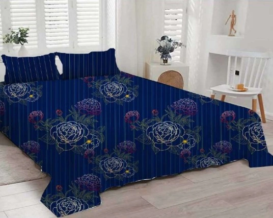 100% Cotton  Blue Colored Digital Printed Bedsheet-12620874