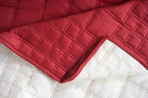 Geometric Square Pattern Quilted Bedspread-3