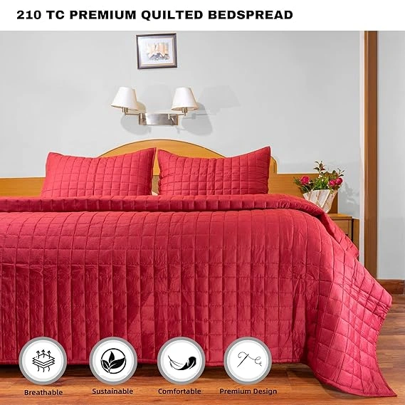 Geometric Square Pattern Quilted Bedspread-4