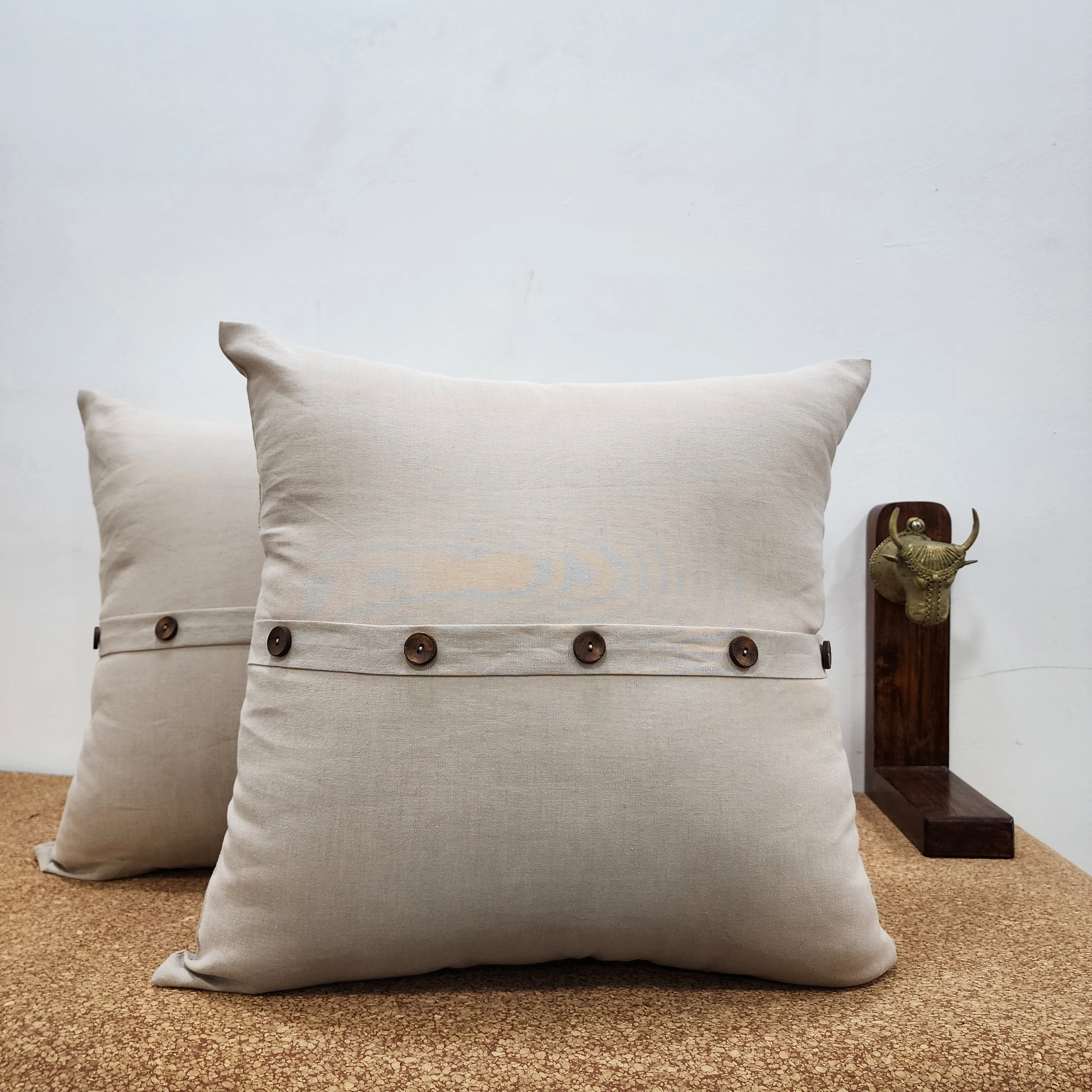 Five Wooden Button Cushion Cover Set-12622578