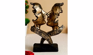 Love Couple Face Showpiece Statue Sculpture Figure for Home Decor Valentine Day Gift | Resin - 10" Inches (antique Golden)