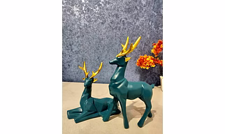 Resin Black Deer/Hiran Showpiece For Home & Office Decor Set of 2 Deer Different Size