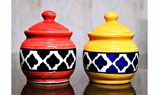 Ceramic Jars with Lid,  Ceramic Jars for Pickle | Chutney | Salt, Pepper, Barni Jar for Kitchen| Ceramic containers with Lid| Barni For Pickle, Pickle jar Storage Container, Dining Table Container