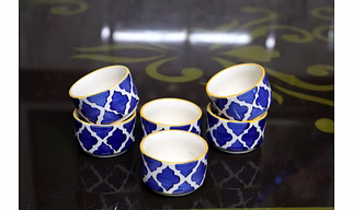 Handpainted Moroccan/Umrao Pattern Ceramic Dip Bowl/Chutney Bowl/Pickle Bowl/Sauce Bowl/Small Katori Set in Round Shape (40 ML, Small, Set of 6 (Blue& White)