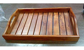 Sheesham Wood Serving Trays Set with Handles, Rustic Nesting Trays Stackable Platters for Serving Cakes, Pastries, Snacks, Breakfast, Coffee Table, Party(Brown- Set of 1 Rectangular