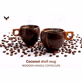 premium coconut shell coffee mug set - handmade eco-friendly wooden handle cups