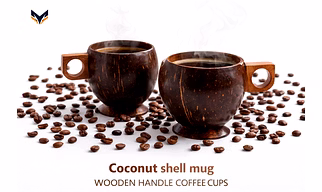 Premium Coconut Shell Coffee Mug Set - Handmade Eco-Friendly Wooden Handle Cups