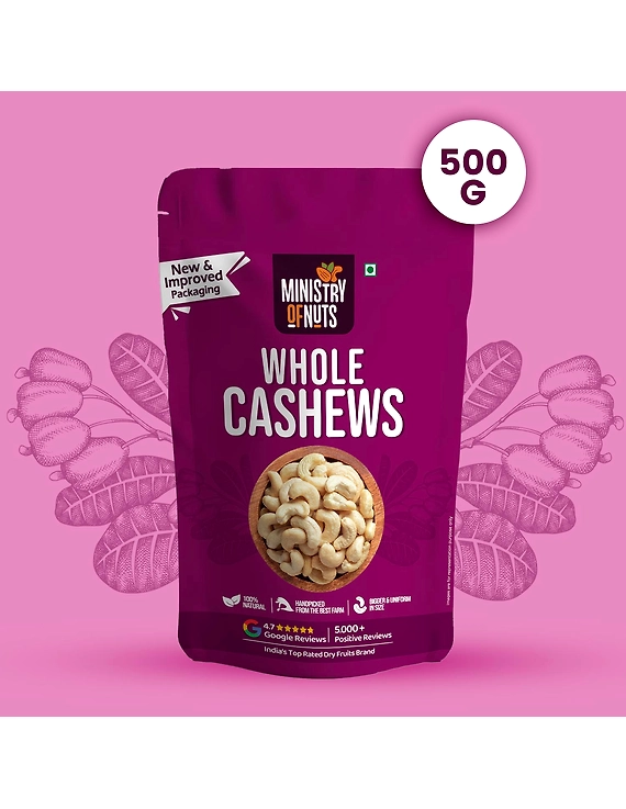 Ministry of nuts 100% Natural Premium Whole Cashews 500 g Value Pack | Whole Crunchy Cashew | Premium Kaju nuts | Nutritious &amp; Delicious | Gluten Free &amp; Plant based Protein (Grade W320)-1