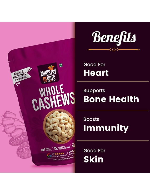 Ministry of nuts 100% Natural Premium Whole Cashews 500 g Value Pack | Whole Crunchy Cashew | Premium Kaju nuts | Nutritious &amp; Delicious | Gluten Free &amp; Plant based Protein (Grade W320)-4