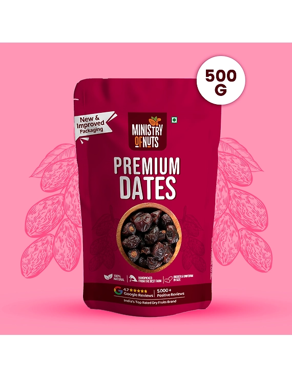 Ministry Of Nuts Special Khenaizi Dates Premium Khajoor All Natural, Good Source Of Protein &amp; Dietary Fibres, Zero Cholesterol &amp; Trans Fat, No Sugar (Dates 500g)…-1