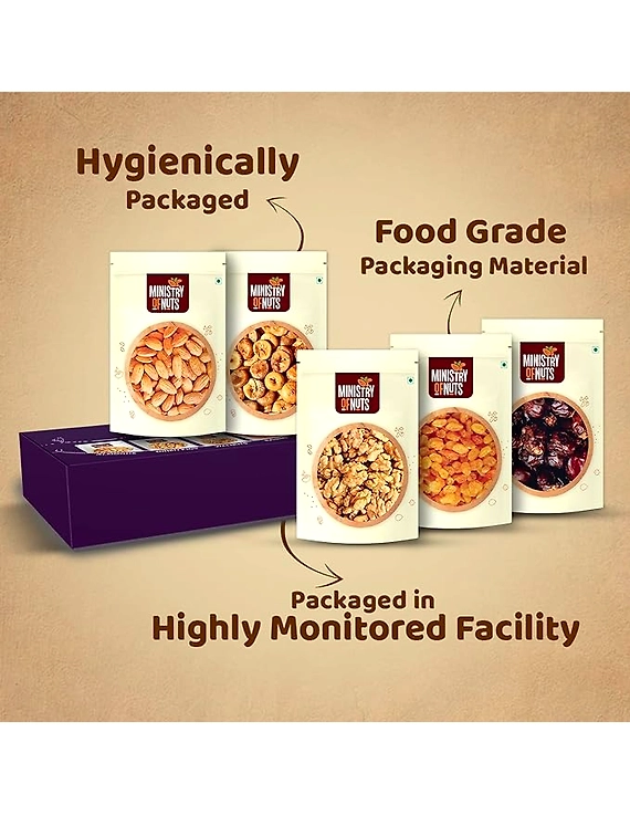 Ministry Of Nuts Family Pack Of 5 Premium Dry Fruits Almonds 150g, Dried figs 125g, Walnuts 125g, Raisins 175g, Dates 175g in Different Combos Total 750g-4