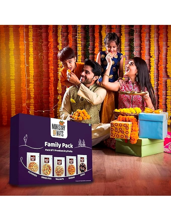 Ministry Of Nuts Family Pack Of 5 Premium Dry Fruits Almonds 150g, Dried figs 125g, Walnuts 125g, Raisins 175g, Dates 175g in Different Combos Total 750g-5