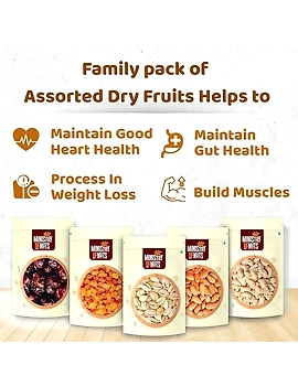 Ministry Of Nuts Family Pack Of 5 Premium Dry Fruits California Almonds 150g, California Pistachios 125g Whole Cashew Nuts 150g, Seedless Raisins 150g &amp; Omani Dates 175g Total 750G-3-sm