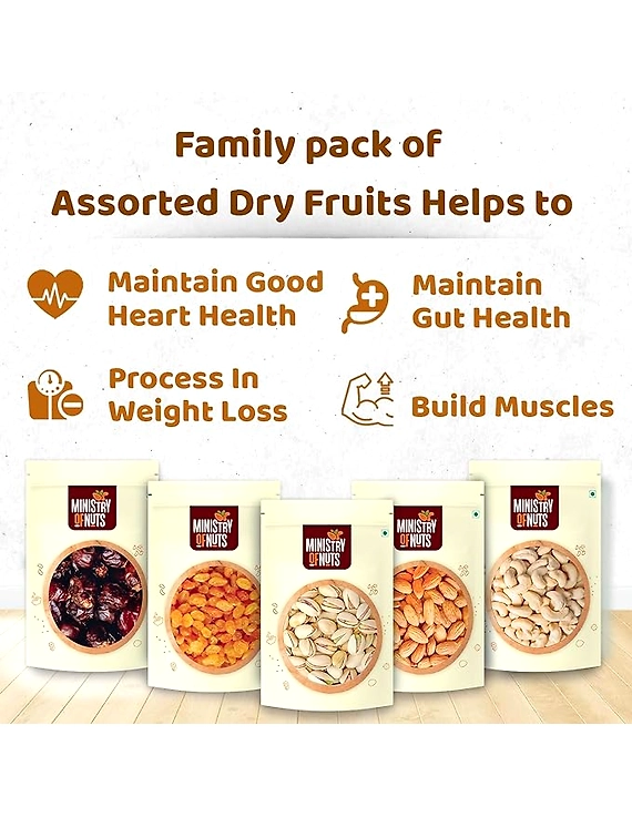 Ministry Of Nuts Family Pack Of 5 Premium Dry Fruits California Almonds 150g, California Pistachios 125g Whole Cashew Nuts 150g, Seedless Raisins 150g &amp; Omani Dates 175g Total 750G-3