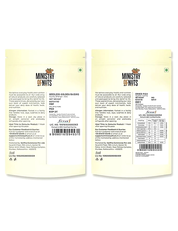 Ministry Of Nuts Pack of 2 Premium Dry Fruits Seedless Raisins 200g, Figs 200g - Total 400g All Natural, Good Source of Dietary Fibers, Energy Booster Zero Cholesterol &amp; Trans Fat-2