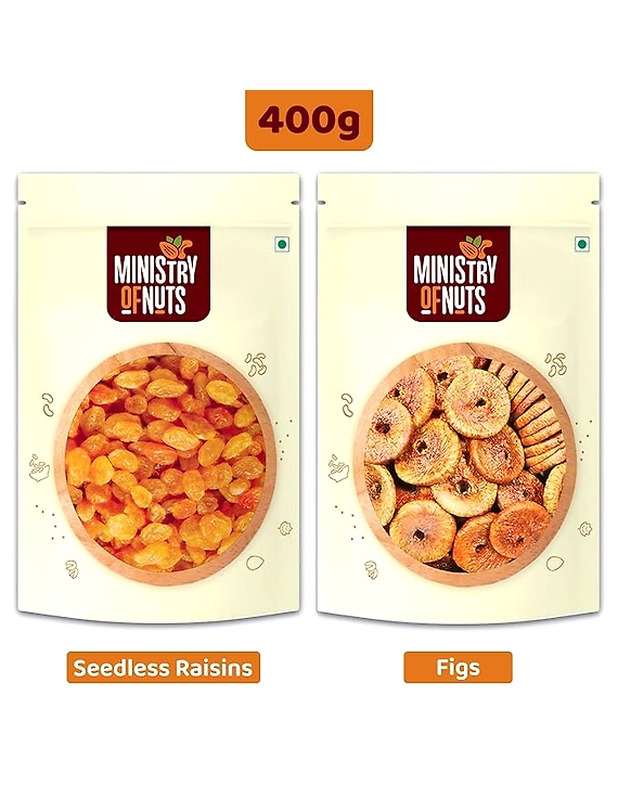 Ministry Of Nuts Pack of 2 Premium Dry Fruits Seedless Raisins 200g, Figs 200g - Total 400g All Natural, Good Source of Dietary Fibers, Energy Booster Zero Cholesterol &amp; Trans Fat-1