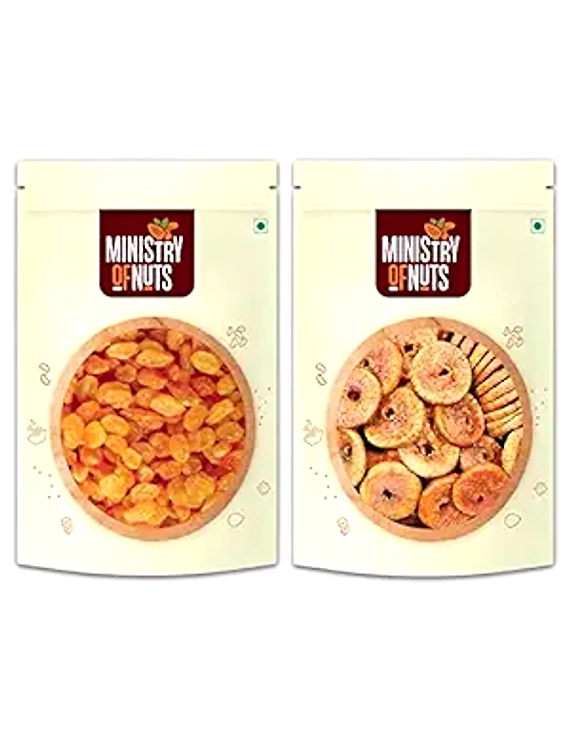 Ministry Of Nuts Pack of 2 Premium Dry Fruits Seedless Raisins 200g, Figs 200g - Total 400g All Natural, Good Source of Dietary Fibers, Energy Booster Zero Cholesterol &amp; Trans Fat-12339228