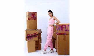 Women's Pink Solid Casual Co-ord Set (crop top+joggers)