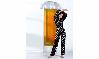 Women's Black Multi-Color Polka Dot Night Suit Set
