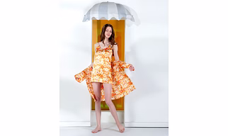 Women's Orange Printed Night Mini Dress With Shrug