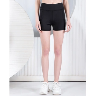 Women's Black Solid Gym Shorts With Mesh Pockets