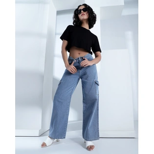Women's Mid Rise Straight Fit Cargo Jeans