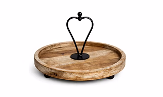 Rustic Round Wooden Serving Tray with Metal Handle | Cupcake Stand & Dessert Platter