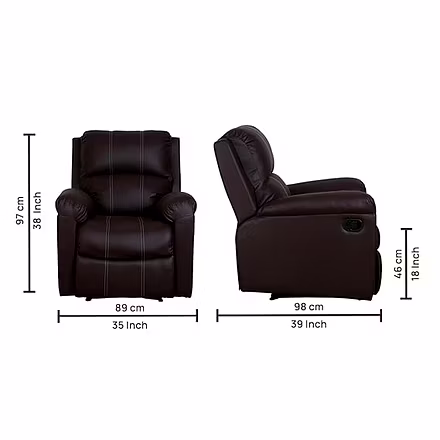 1 Seater Recliner Sofa for Living Room - Spino (Color: Brown)-4