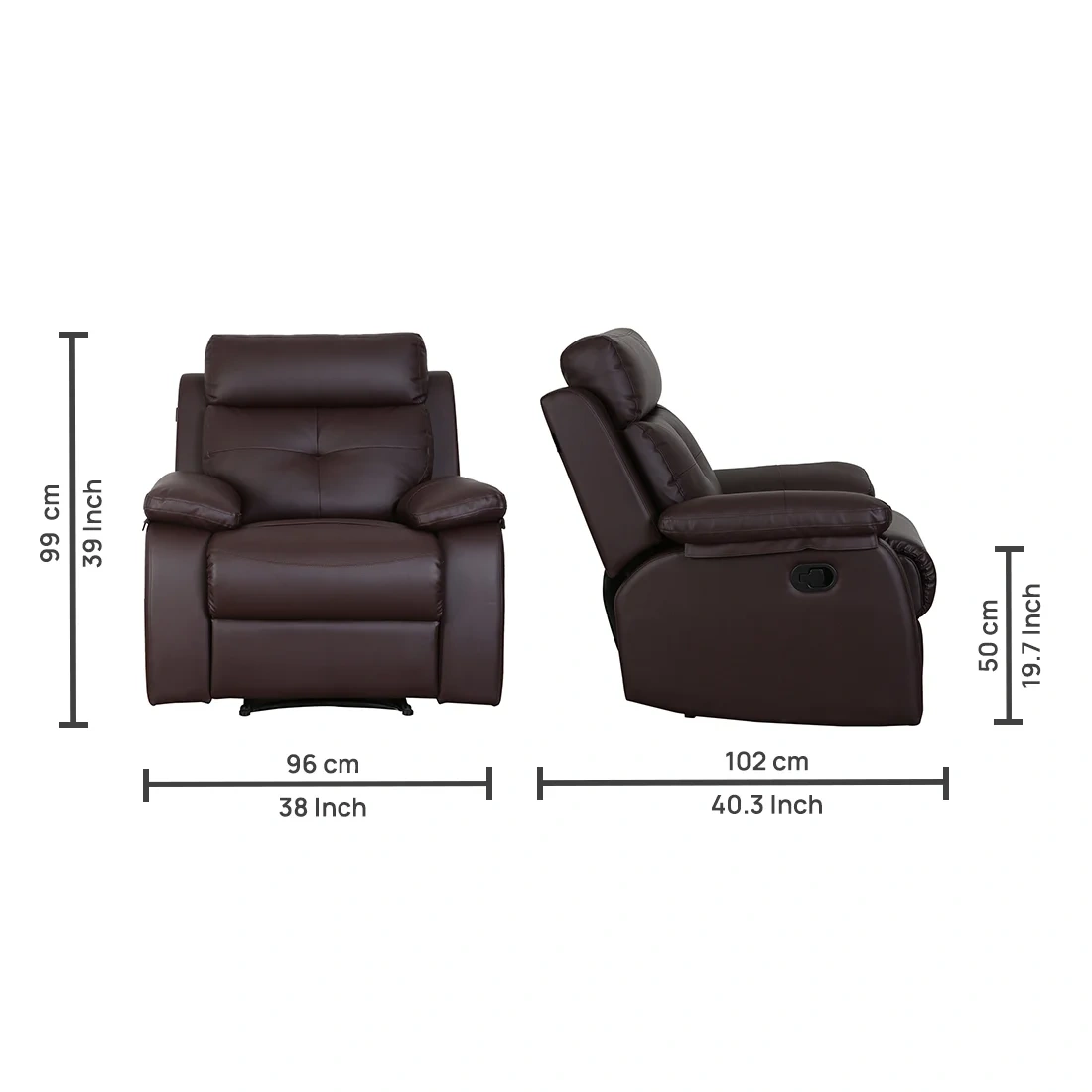 Recliners India Single Seater Recliner Sofa - Ohio (Color: Brown)-4