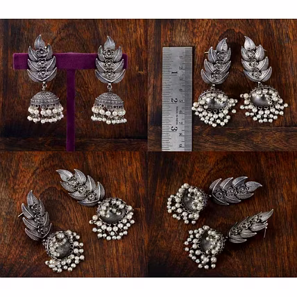 Oxidized Silver Earrings – Tribal &amp; Ethnic Vibes-3