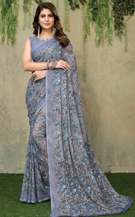 Geet Gauri Fashion Georgette Floral Printed Saree With Blouse-12347538